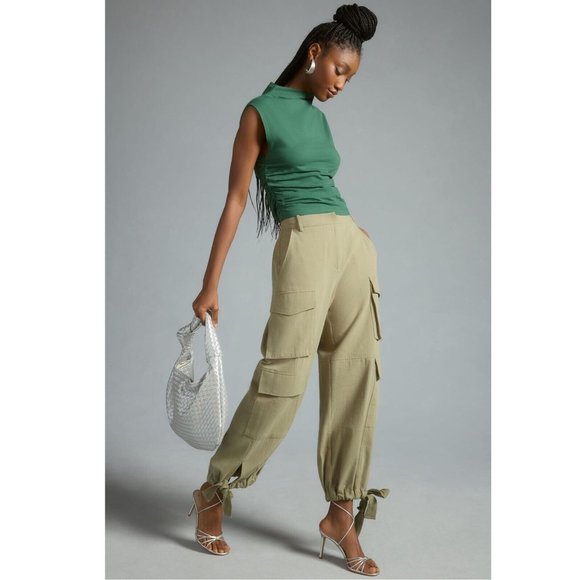 Maeve Anthropologie Mock-Neck Shell Tank Blouse Top Solid Ruched - Picture 3 of 8